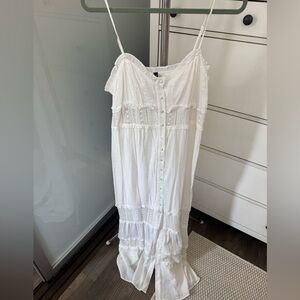 White with lace detail - long maxi spaghetti strap sundress
